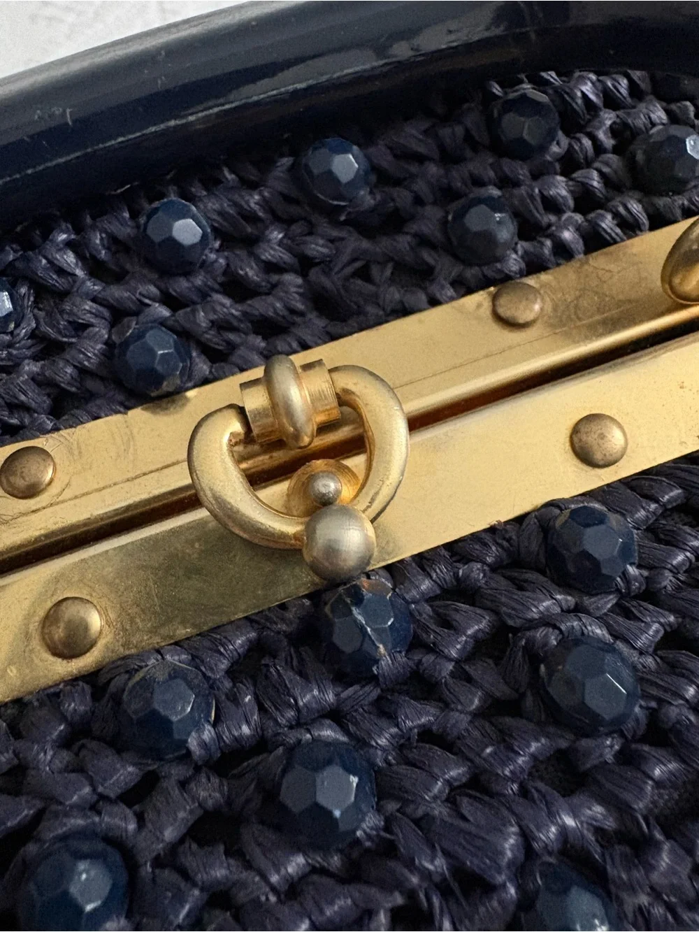 Vintage 1950s beaded navy blue box clutch handbag Made in Italy